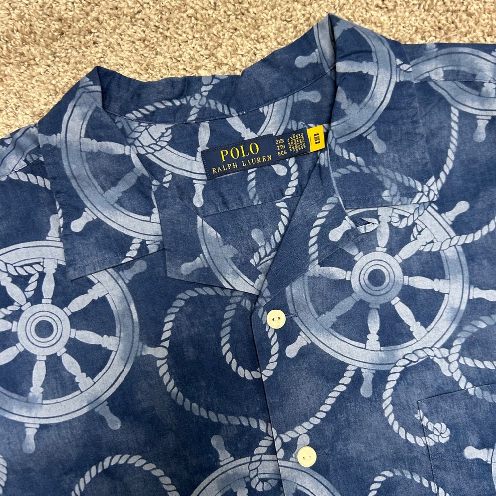 NWT Polo Ralph Lauren Cotton Linen Printed Camp Shirt Men Size 2XB Nautical